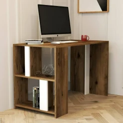 Ufficio|Camera Da Letto > Dmora Scrivania lineare noce e bianca 120x60cm - Bising Bianco, Marrone Noce