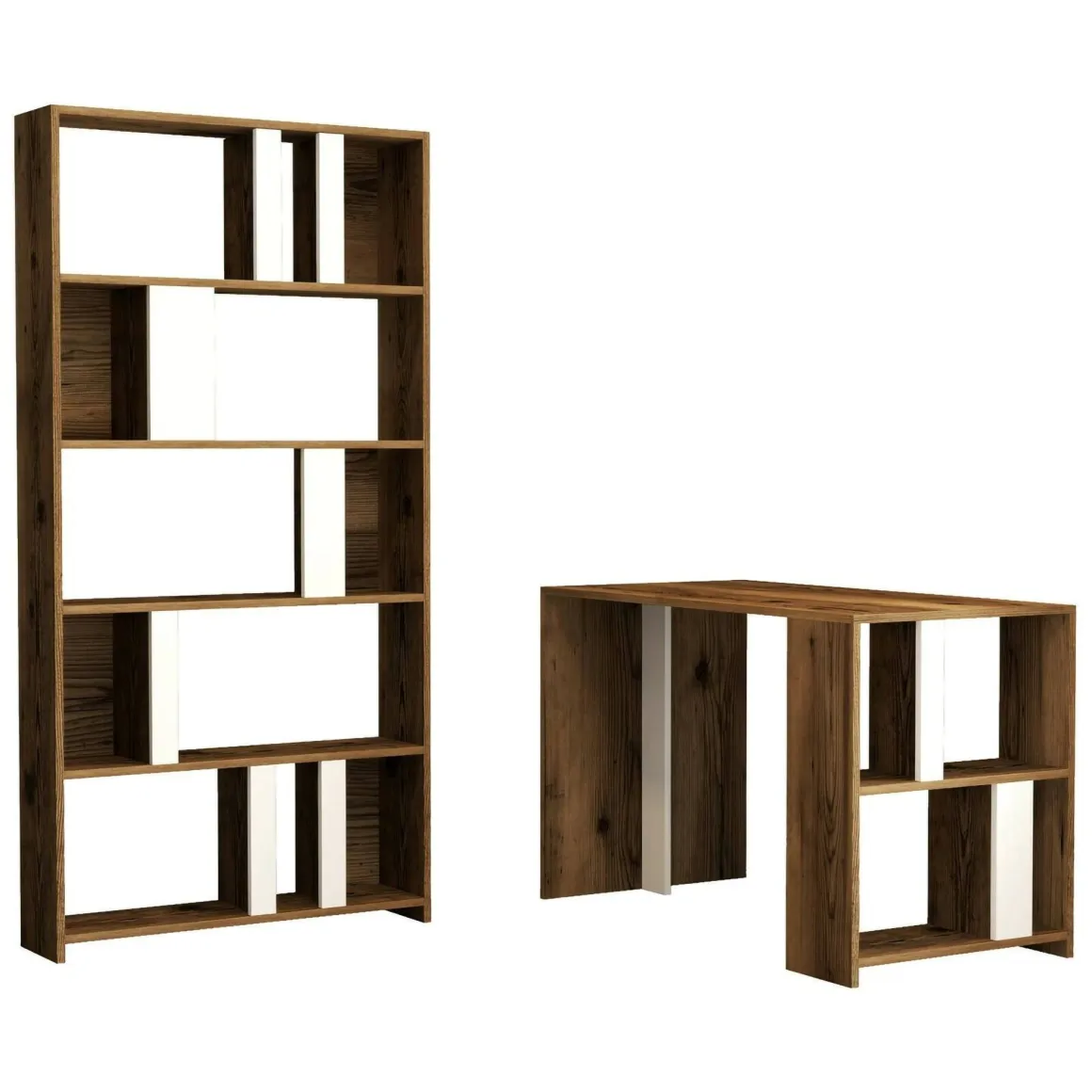 Scrivania lineare noce e bianca 120x60cm con libreria - Atene