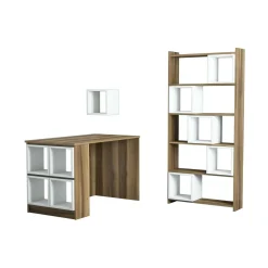 Ufficio|Camera Da Letto > Dmora Scrivania lineare noce e bianca 145x45cm - Baselice Bianco, Marrone Noce