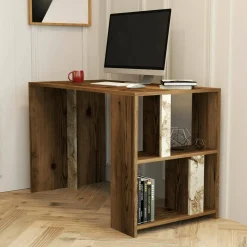 Ufficio|Camera Da Letto > Dmora Scrivania lineare noce e bianca marmo 120x60cm con libreria - Atene Bianco Marmo, Marrone Noce