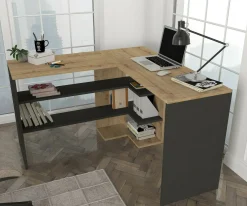 Scrivania lineare quercia e antracite 120x120cm - Emiliana