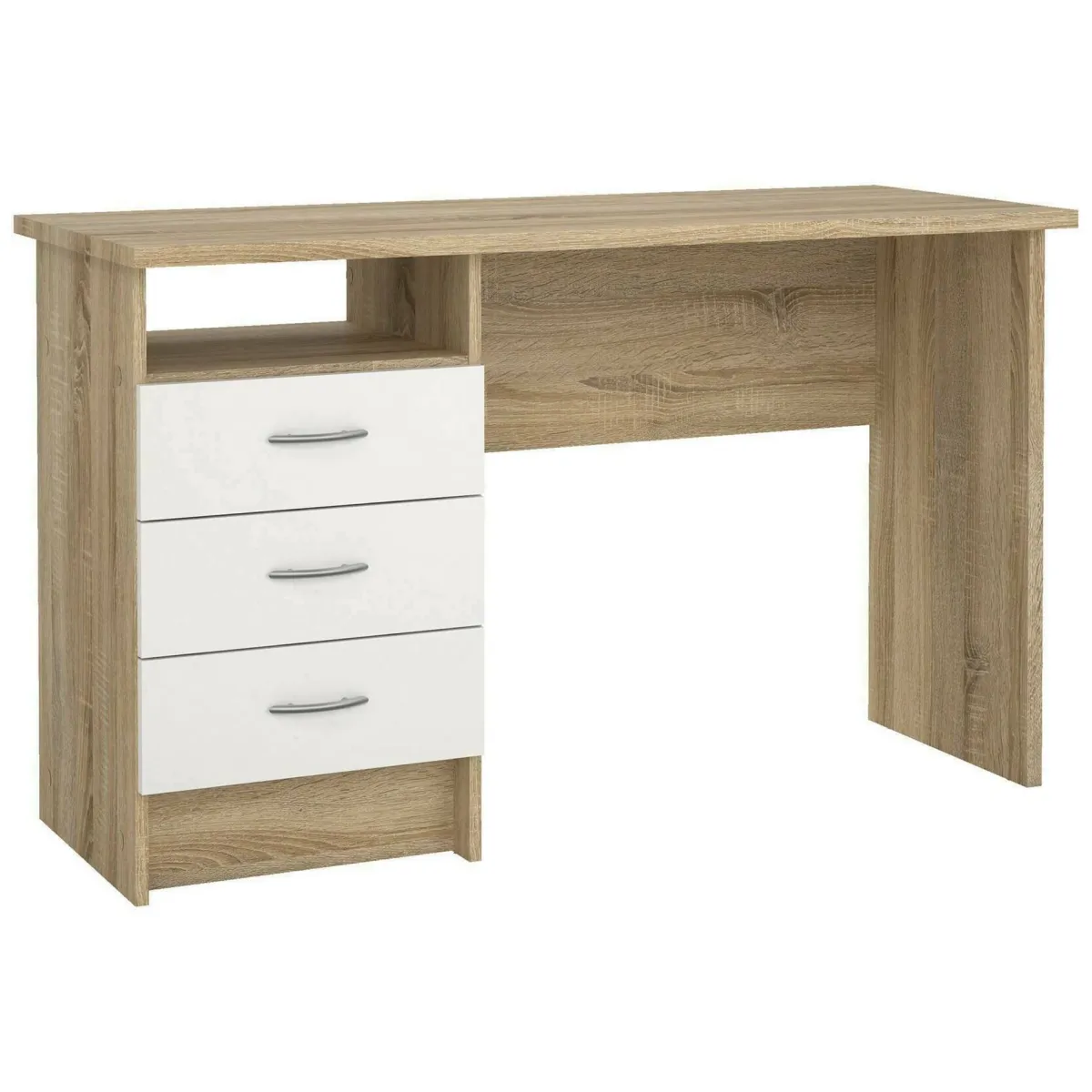 Scrivanie > Dmora Scrivania lineare quercia e bianca 120x48cm con 3 cassetti - Andre Bianco, Marrone Quercia