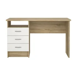 Scrivanie > Dmora Scrivania lineare quercia e bianca 120x48cm con 3 cassetti - Andre Bianco, Marrone Quercia