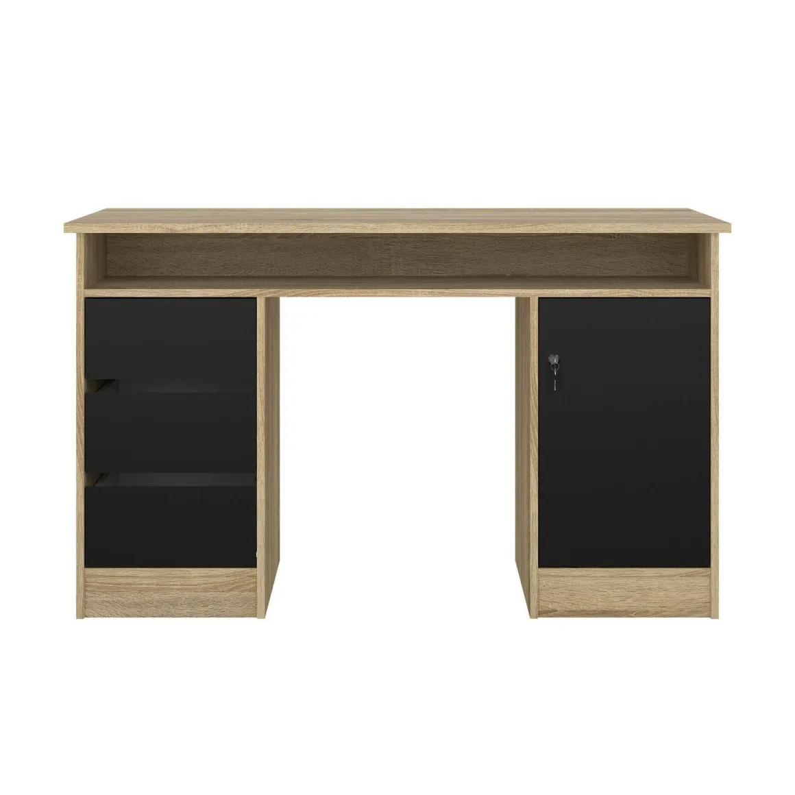 Scrivania lineare quercia e nera 126x55cm con 3 cassetti - Shanshan