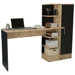 Scrivania lineare quercia e nera 152x40cm con 1 cassetto - Angaga