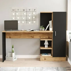 Scrivania lineare quercia e nera 152x40cm con 1 cassetto - Angaga