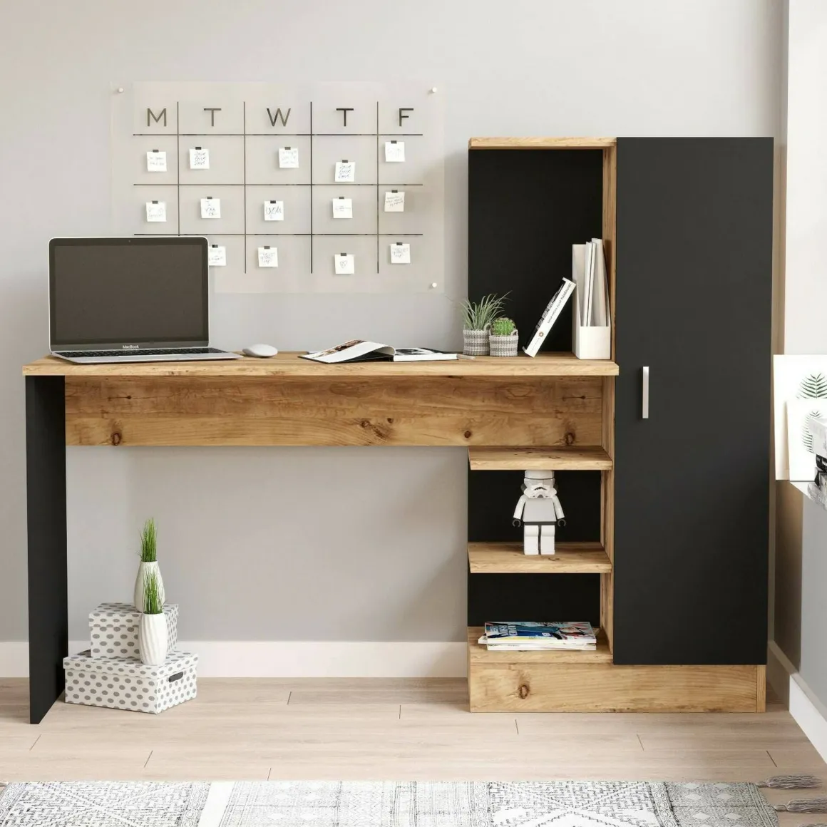 Scrivania lineare quercia e nera 152x40cm con 1 cassetto - Angaga