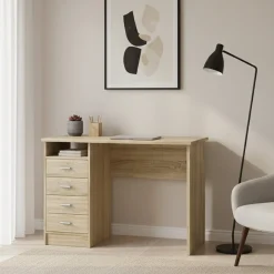 Ufficio|Camera Da Letto > Dmora Scrivania lineare quercia 110x60cm piano in legno massello - Melita Marrone Quercia