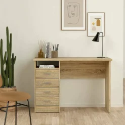 Scrivania lineare quercia 110x48cm con 4 cassetti - Appollo