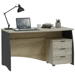 Scrivania lineare rovere e antracite 136x67cm con 3 cassetti - Azziz