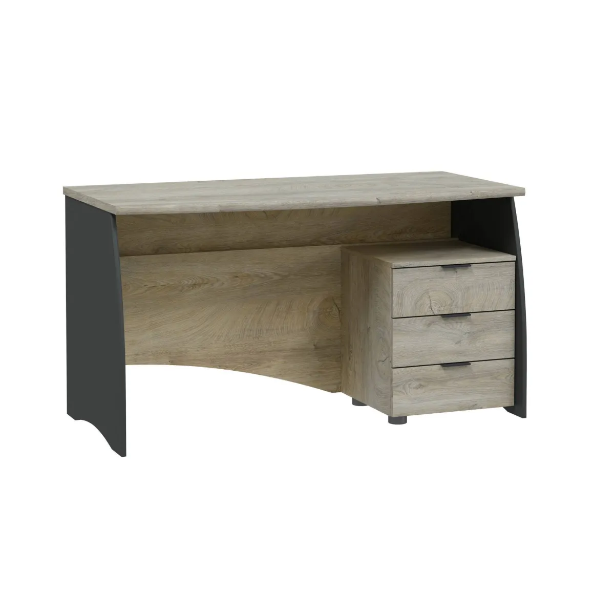 Scrivania lineare rovere e antracite 136x67cm con 3 cassetti - Azziz