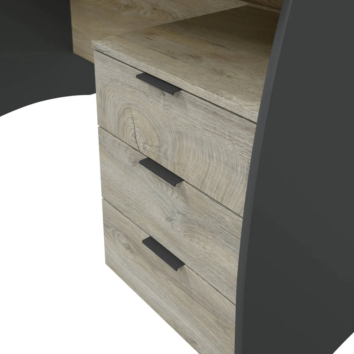 Scrivania lineare rovere e antracite 136x67cm con 3 cassetti - Azziz