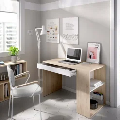 Scrivania lineare rovere e bianca 115x50cm con libreria - Arianella