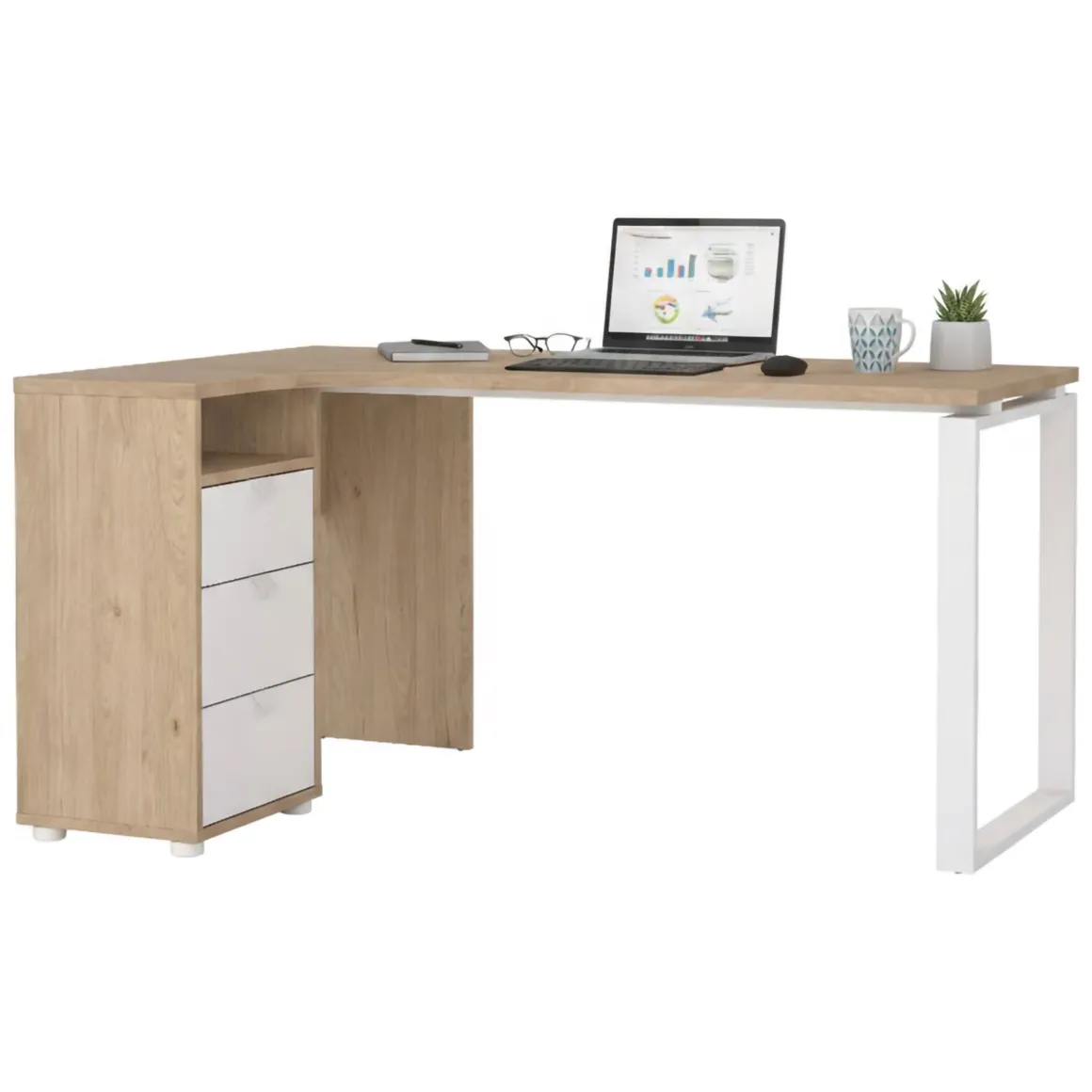 Scrivanie > Dmora Scrivania lineare rovere e bianca 184x79cm con libreria - Etienne Bianco, Marrone Rovere