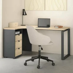 Scrivania lineare rovere e grigia 150x99cm con 3 cassetti - Medard