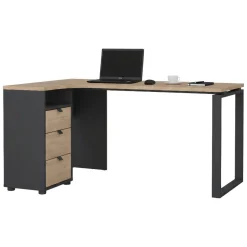 Scrivania lineare rovere e grigia 150x99cm con 3 cassetti - Medard