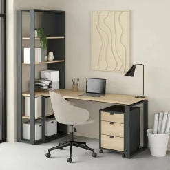 Scrivania lineare rovere e grigia 184x79cm con libreria - Etienne