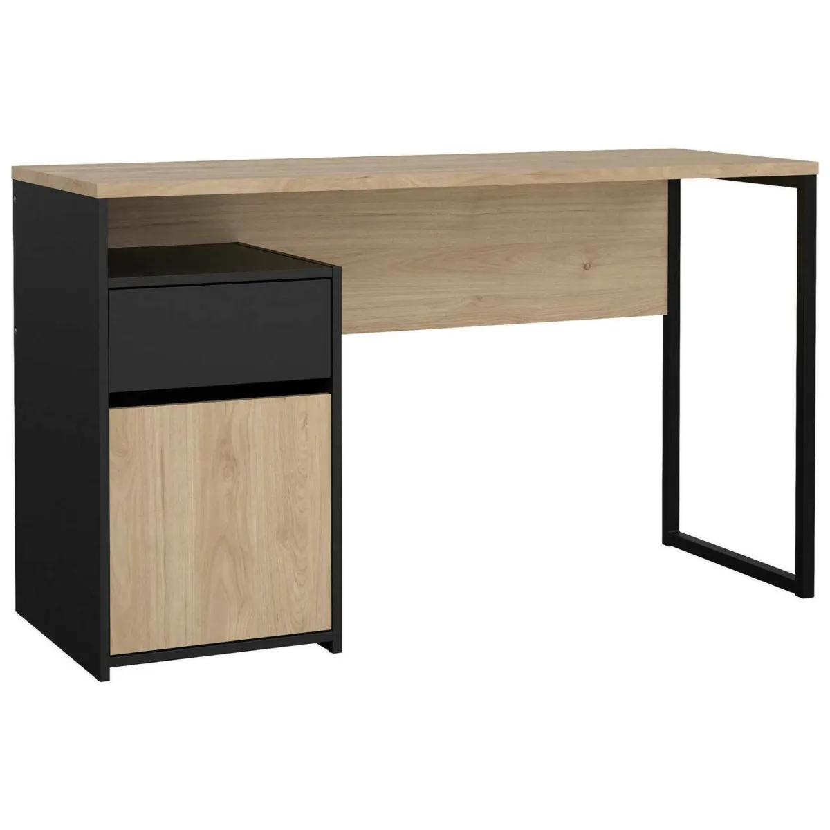 Scrivanie > Dmora Scrivania lineare rovere e nera 130x48cm con 1 cassetto - Mele Nero, Marrone Rovere