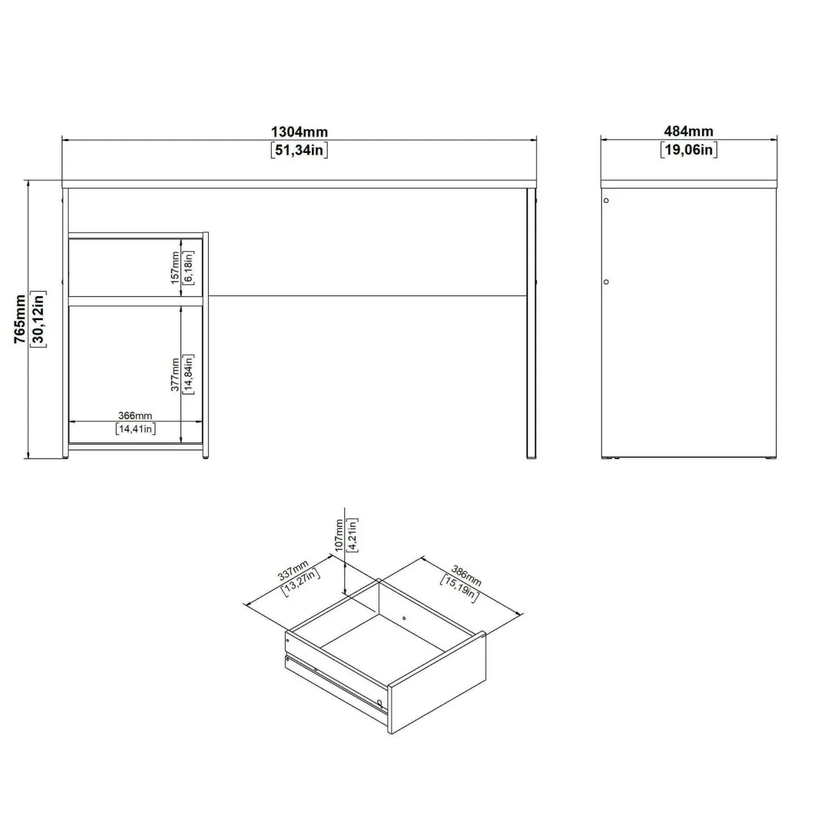 Scrivanie > Dmora Scrivania lineare rovere e nera 130x48cm con 1 cassetto - Mele Nero, Marrone Rovere