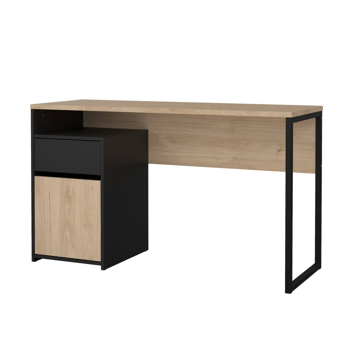 Scrivanie > Dmora Scrivania lineare rovere e nera 130x48cm con 1 cassetto - Mele Nero, Marrone Rovere