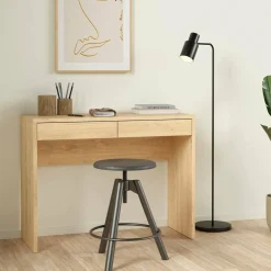 Scrivanie > Dmora Scrivania lineare rovere 100x39cm con 2 cassetti - Acero Marrone Rovere
