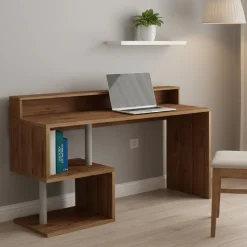 Ufficio|Camera Da Letto > Dmora Scrivania lineare rovere 140x60cm con supporto computer - Yemyin Marrone Rovere