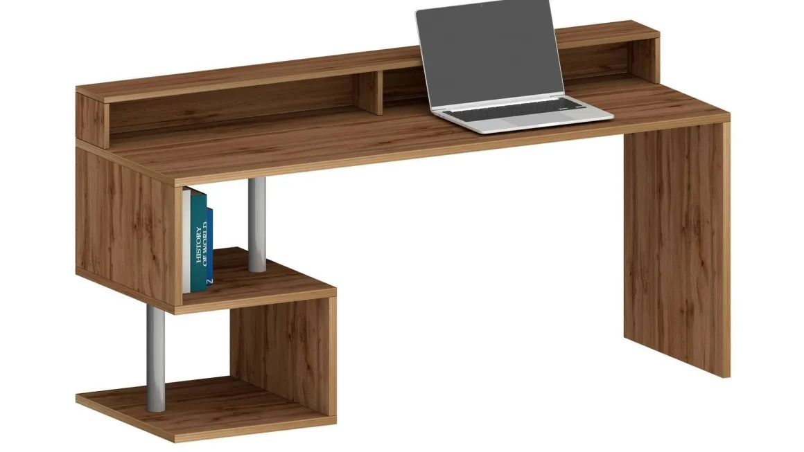 Ufficio|Camera Da Letto > Dmora Scrivania lineare rovere 180x60cm con supporto computer - Arre Marrone Rovere