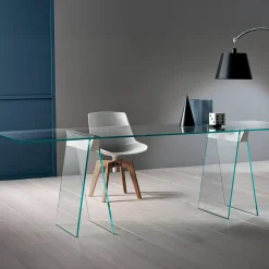 Scrivania lineare trasparente 180x90cm piano in vetro - Asfelj