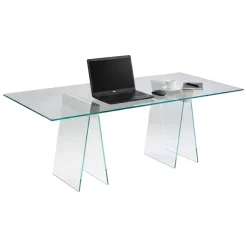 Scrivania lineare trasparente 180x90cm piano in vetro - Asfelj