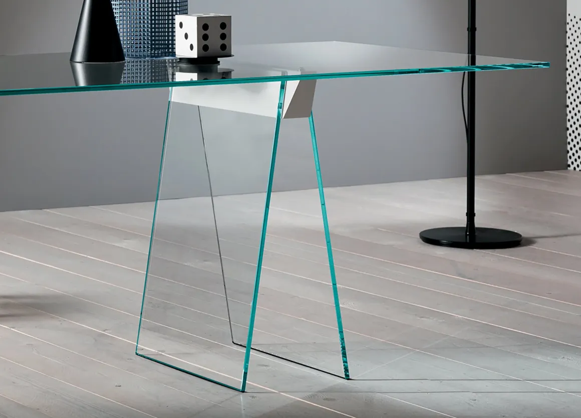 Scrivania lineare trasparente 180x90cm piano in vetro - Asfelj