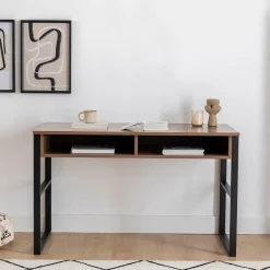 Scrivania Marrone Noce Nero 3 Ripiani 2 Vani 120x60x75h cm, Colore Ripiano Marrone - Samo