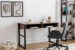 Scrivanie > Dmora Scrivania Marrone Noce Nero 4 Ripiani 2 Vani 120x55x96h cm, Colore Ripiano Marrone - Tramonti Nero, Marrone Noce