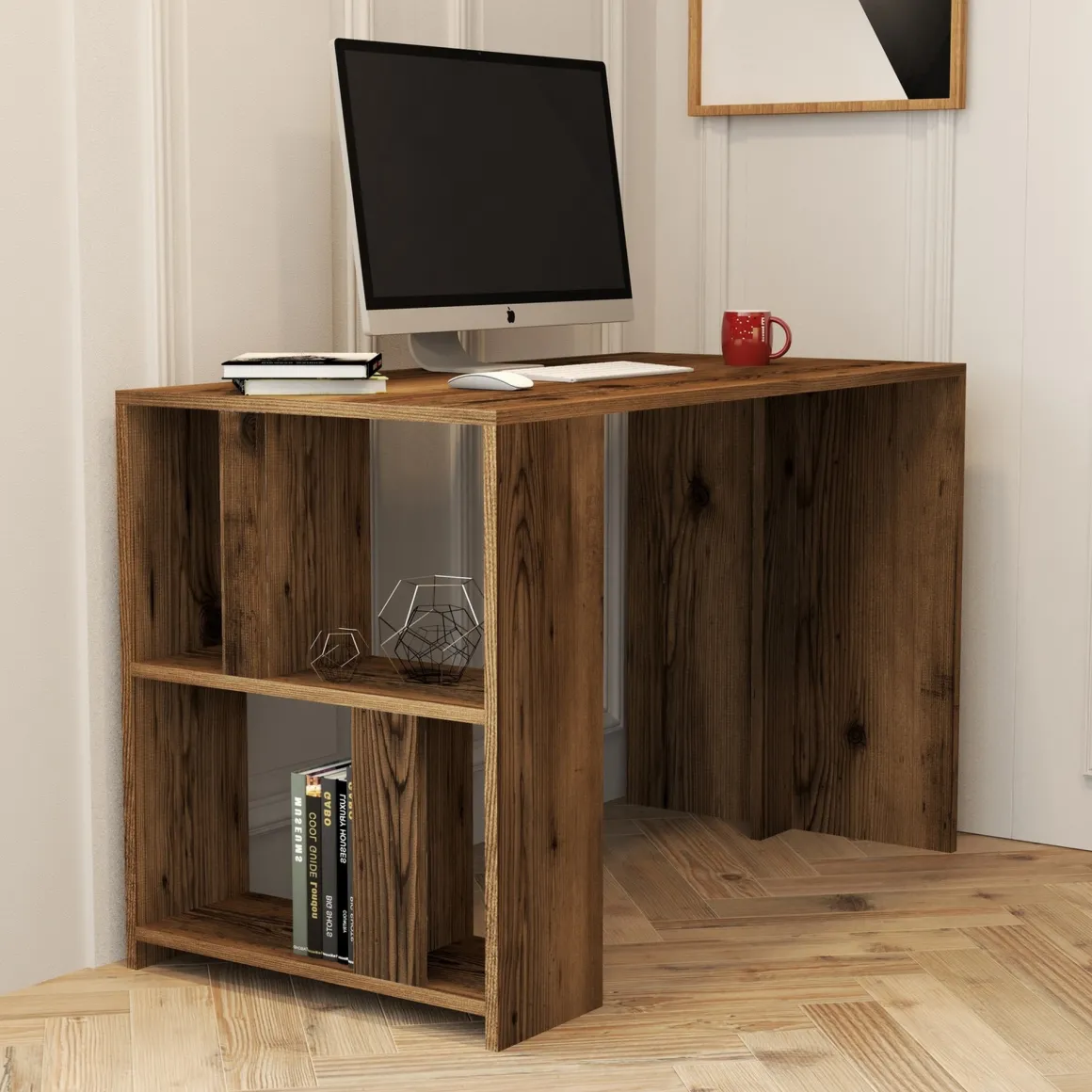 Scrivania Marrone Noce 3 Ripiani 4 Vani 120x60x75h cm, Colore Ripiano Marrone - Corfinio