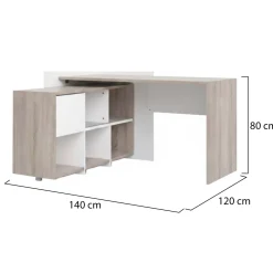 Scrivania Marrone Quercia Angolare 3 Ripiani 140x120x80.4h cm, 6 Vani