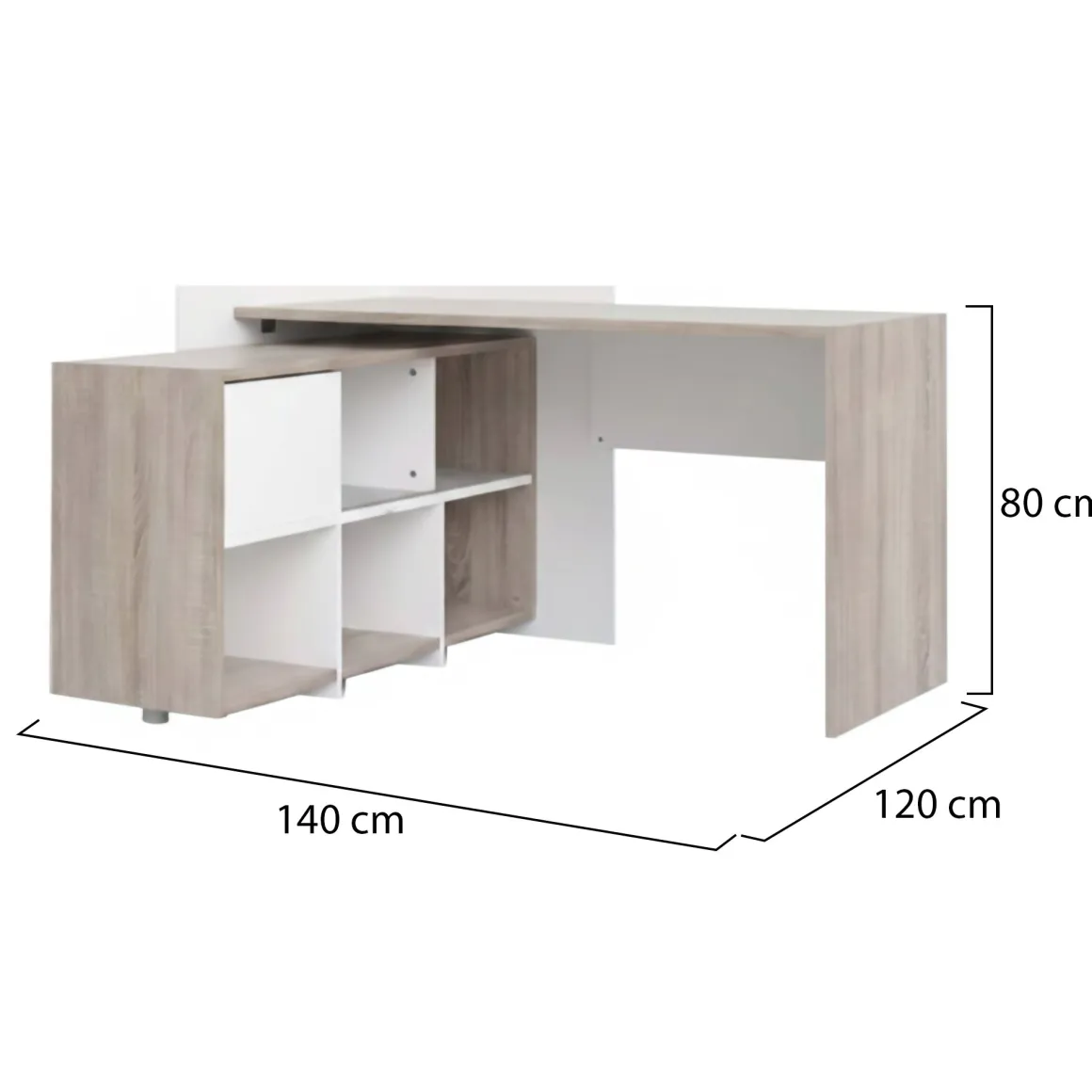 Scrivania Marrone Quercia Angolare 3 Ripiani 140x120x80.4h cm, 6 Vani