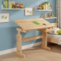Scrivanie > Dmora Scrivania Materiale Piano in Legno Massello Colore Ripiano Marrone 109x55x63h cm, Sfumatura Colore Struttura Quercia - Carfizzi Marrone Quercia