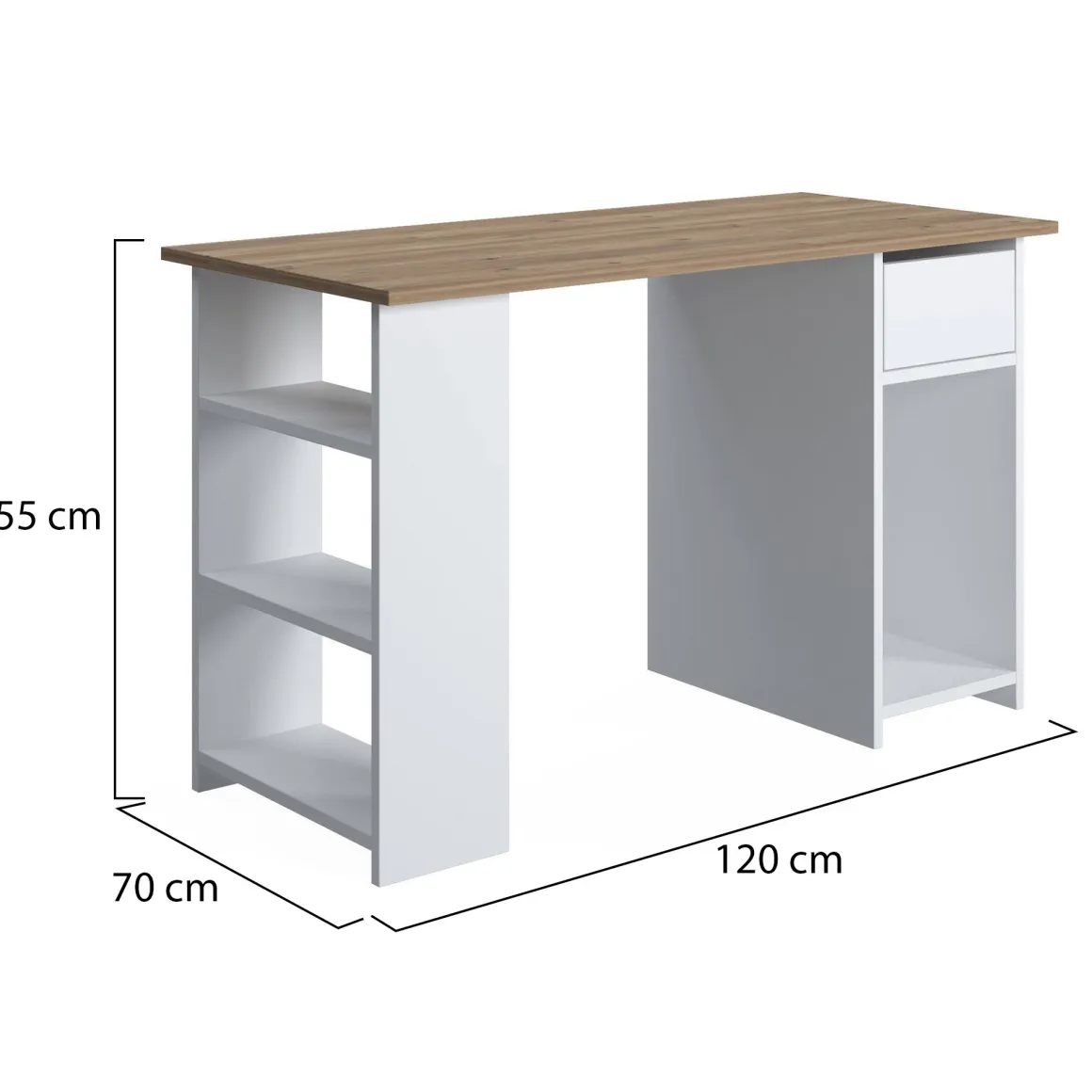 Scrivanie > Dmora Scrivania un Vano Supporto pc 80x50x75h cm, Materiale Piano in Legno Massello - Mezzo Marrone Quercia