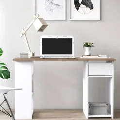 Scrivanie > Dmora Scrivania un Vano Supporto pc 80x50x75h cm, Materiale Piano in Legno Massello - Mezzo Marrone Quercia