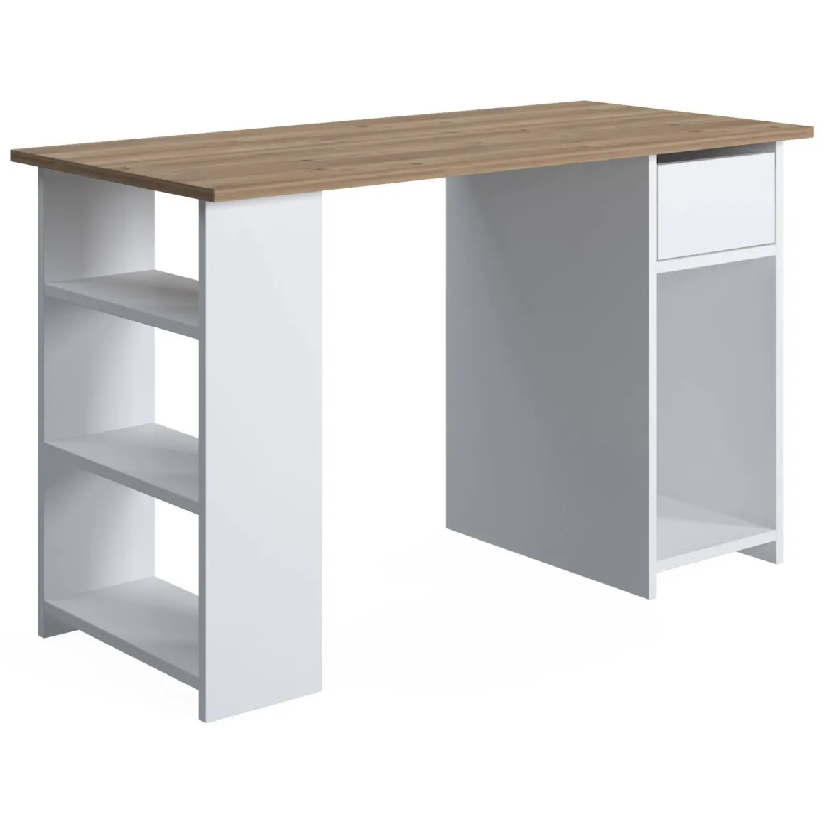 Scrivanie > Dmora Scrivania un Vano Supporto pc 80x50x75h cm, Materiale Piano in Legno Massello - Mezzo Marrone Quercia