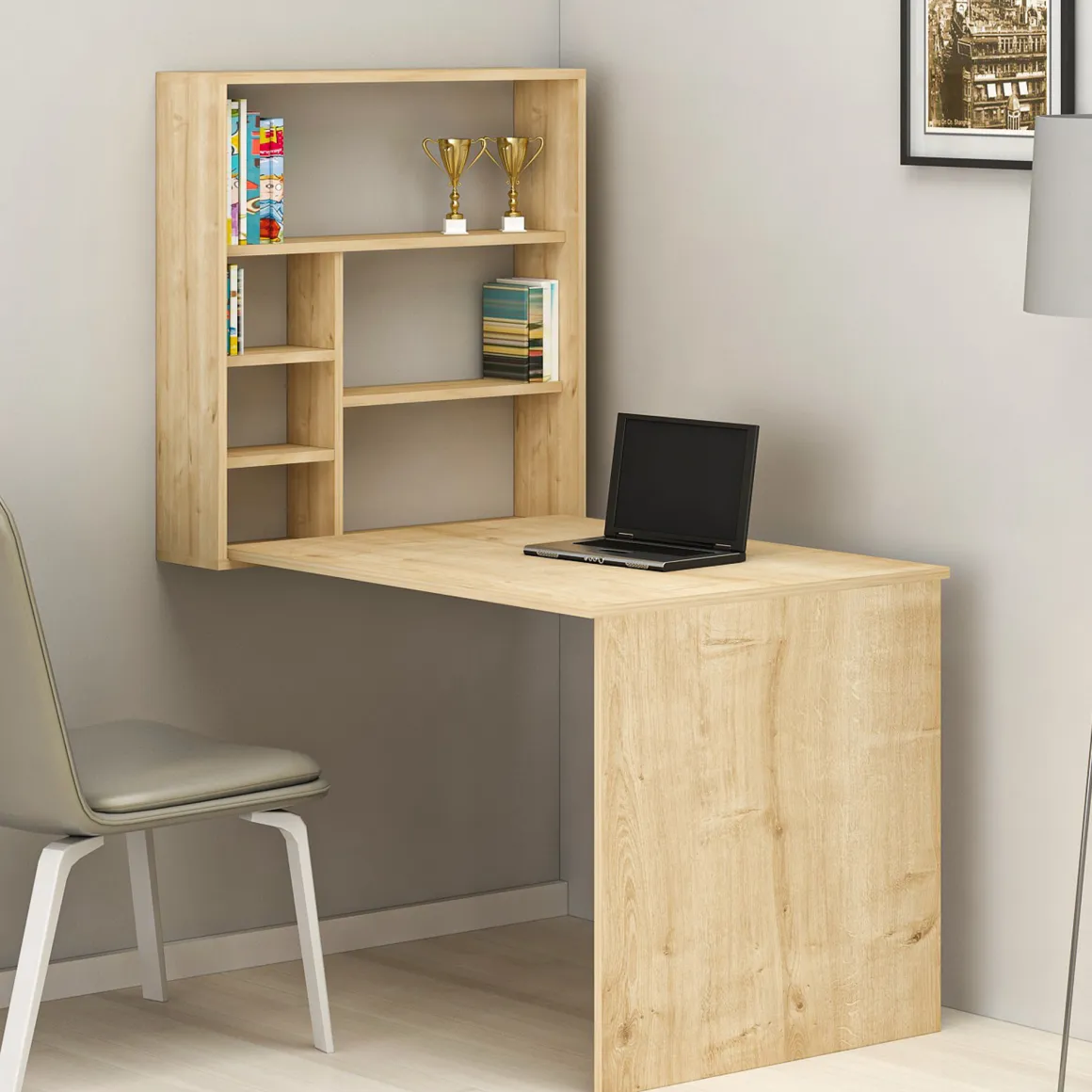 Scrivania Marrone 5 Ripiani 6 Vani 59x90x74h cm, con Libreria - Veglio
