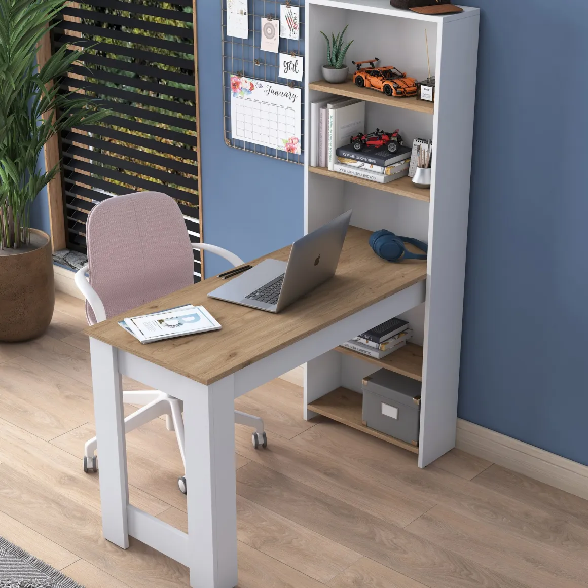 Scrivanie > Dmora Scrivania Marrone Rovere Bianco Materiale Piano in Legno Nobilitato Sfumatura Colore Struttura Rovere 150x100x76h cm, Sfumatura Colore Ripiano Rovere Bianco, Marrone Rovere