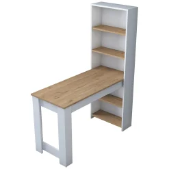 Scrivania Marrone Rovere Bianco 5 Ripiani 5 Vani 120x54x154h cm, con Libreria - Cervaro