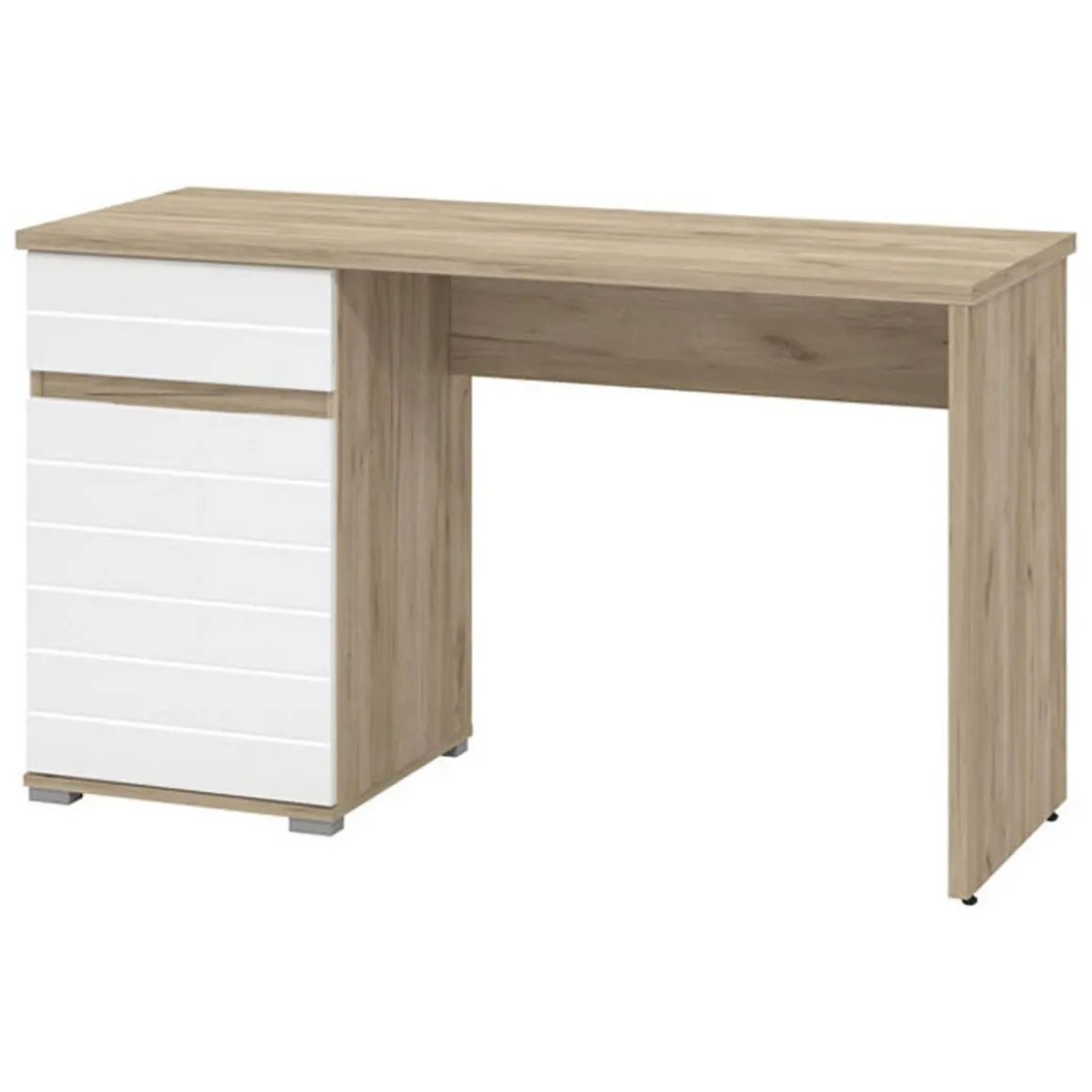 Scrivania Marrone Rovere Bianco un Cassetto un Ripiano 130x50x75.5h cm, Un'anta - Cambio
