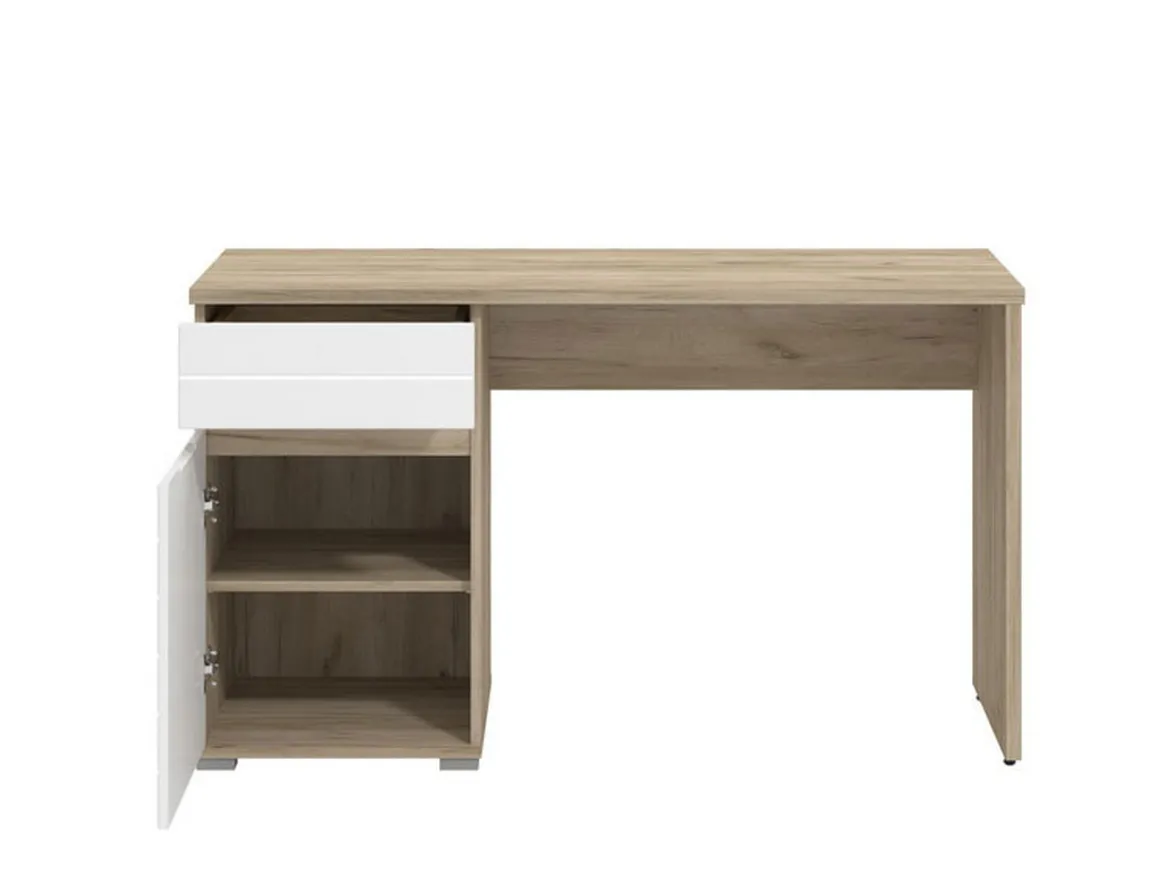 Scrivania Marrone Rovere Bianco un Cassetto un Ripiano 130x50x75.5h cm, Un'anta - Cambio