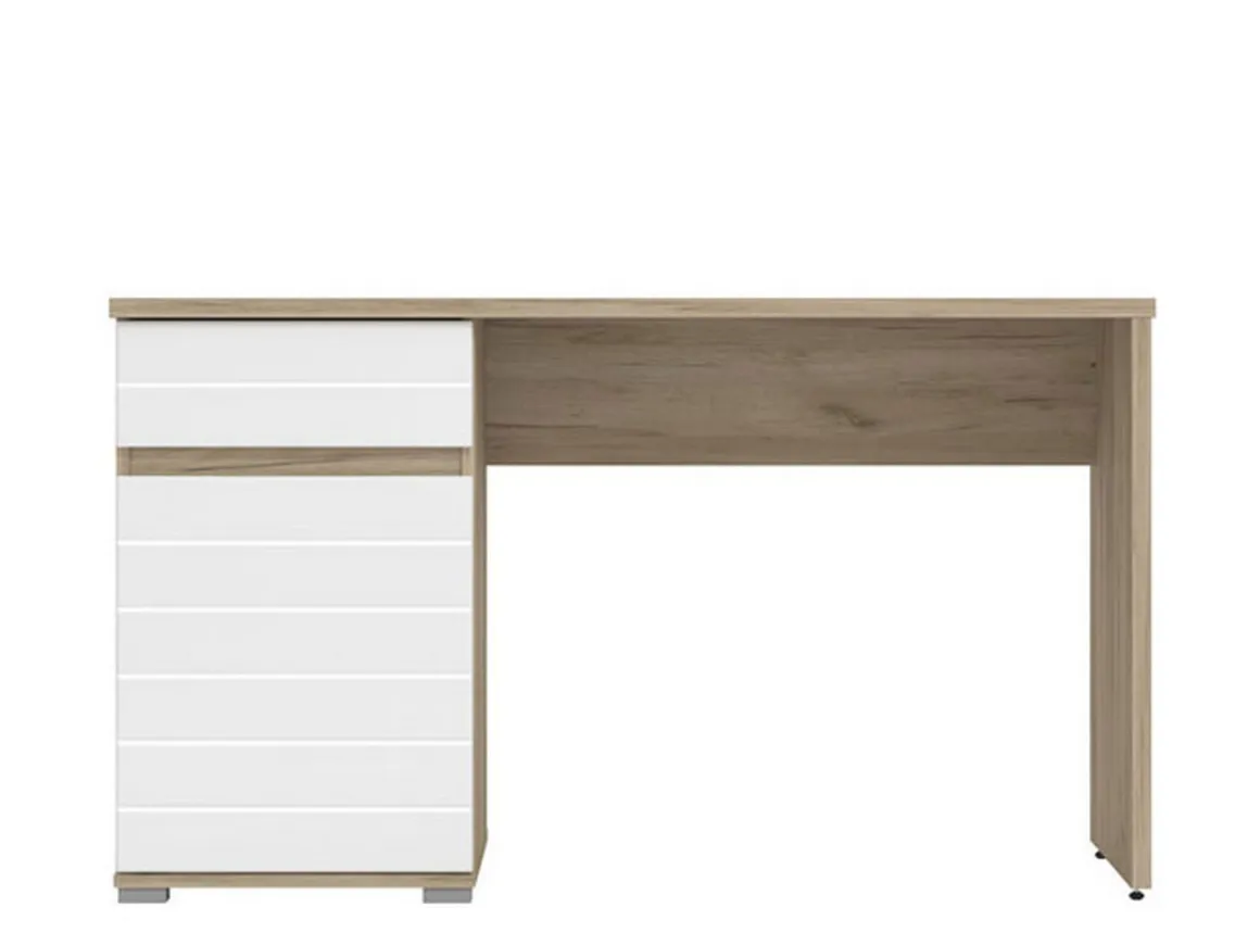 Scrivania Marrone Rovere Bianco un Cassetto un Ripiano 130x50x75.5h cm, Un'anta - Cambio