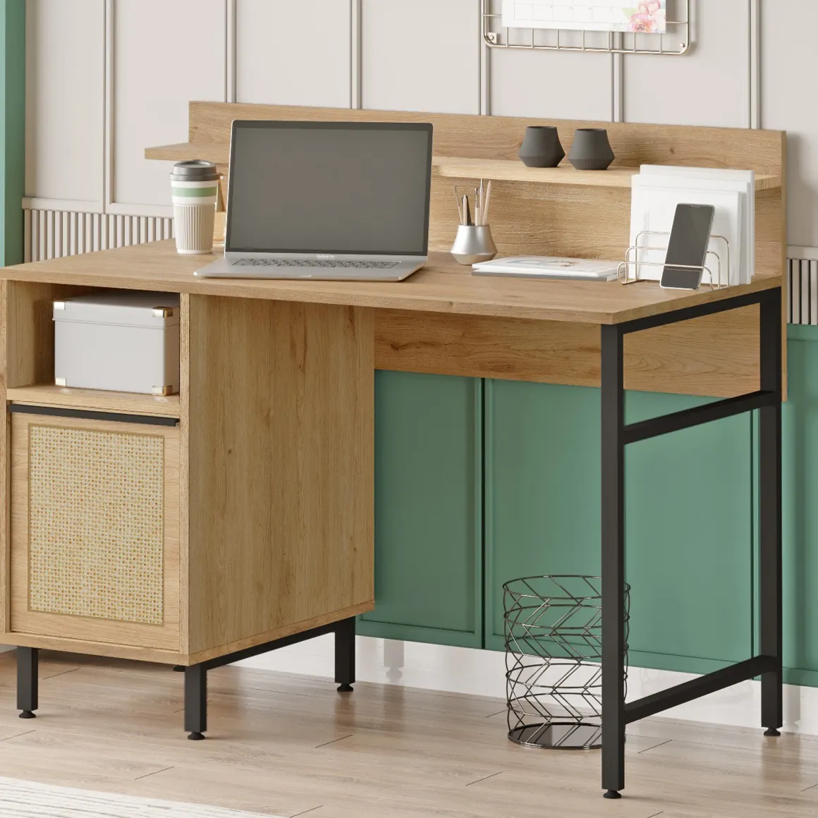 Scrivanie > Dmora Scrivania Marrone Rovere Nero Antracite 6 Ripiani 7 Vani 160x55x90h cm, Colore Ripiano Marrone - Sedico Nero Antracite, Marrone Rovere