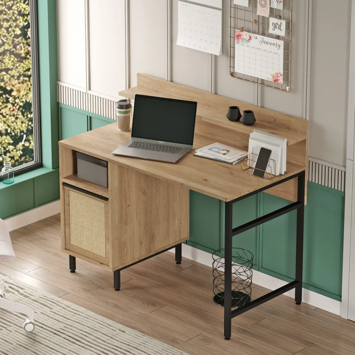 Scrivanie > Dmora Scrivania Marrone Rovere Nero Antracite 6 Ripiani 7 Vani 160x55x90h cm, Colore Ripiano Marrone - Sedico Nero Antracite, Marrone Rovere