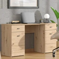 Scrivania Marrone Rovere Nodi 2 Cassetti 2 Ripiani 140x50x76h cm, 2 Ante - Ziro