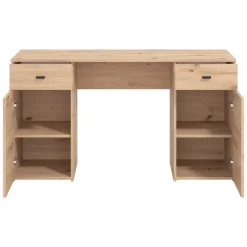 Scrivania Marrone Rovere Nodi 2 Cassetti 2 Ripiani 140x50x76h cm, 2 Ante - Ziro