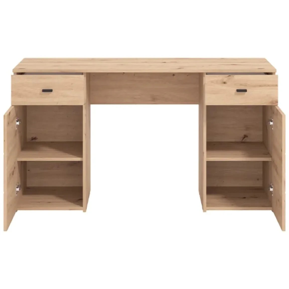 Scrivania Marrone Rovere Nodi 2 Cassetti 2 Ripiani 140x50x76h cm, 2 Ante - Ziro